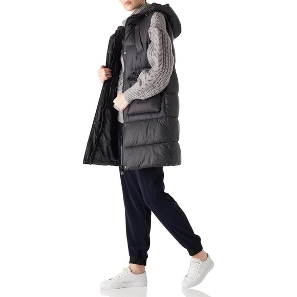 🆕 Women Black Puffer Vest Long Puffy Quilted Hooded Sleeveless Jacket Design - Picture 4 of 6